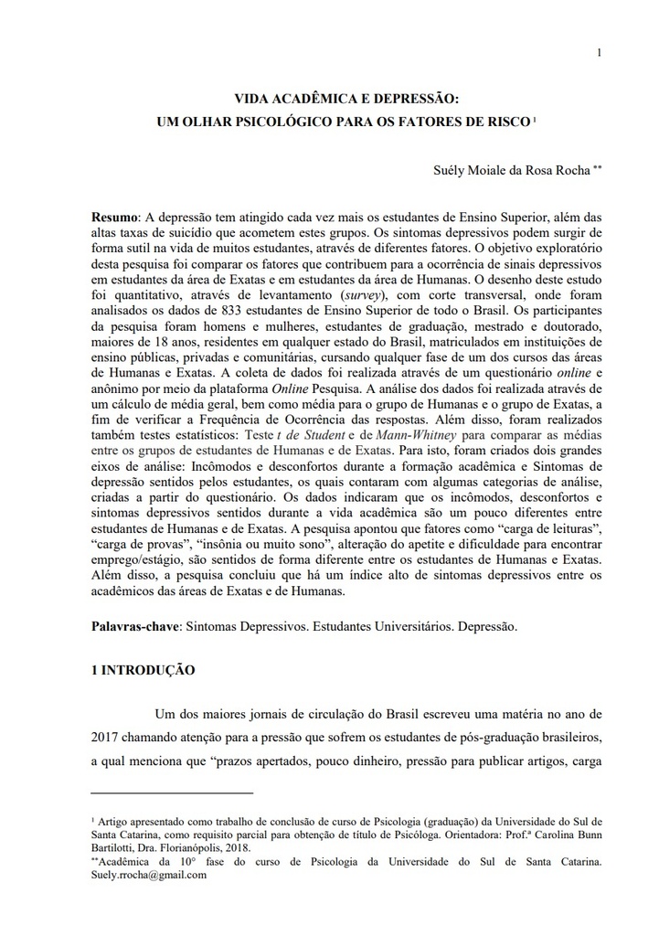 Vida acadêmica e depressão: um olhar psicológico para os fatores de risco