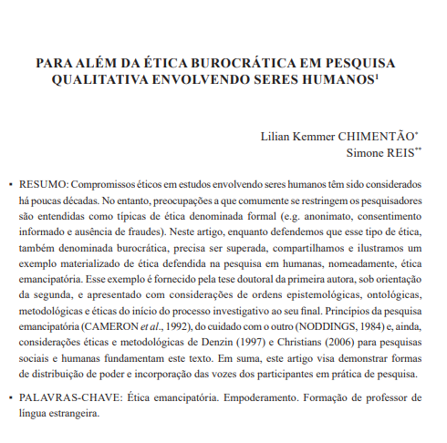 PARA ALÉM DA ÉTICA BUROCRÁTICA EM PESQUISA QUALITATIVA ENVOLVENDO SERES HUMANOS