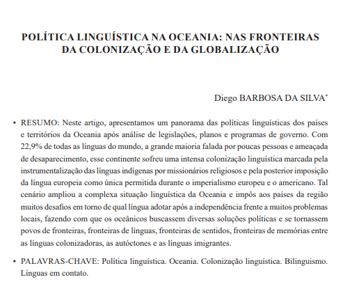 POLÍTICA LINGUÍSTICA NA OCEANIA: NAS FRONTEIRAS DA COLONIZAÇÃO E DA GLOBALIZAÇÃO