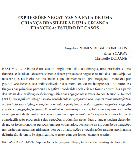 EXPRESSÕES NEGATIVAS NA FALA DE UMA CRIANÇA BRASILEIRA E UMA CRIANÇA FRANCESA: ESTUDO DE CASOS