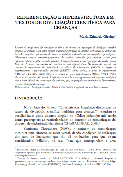 Referenciação e hiperestrutura em textos de divulgação científica para crianças