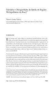 Território e Desigualdades de Renda em Regiões Metropolitanas do Brasil