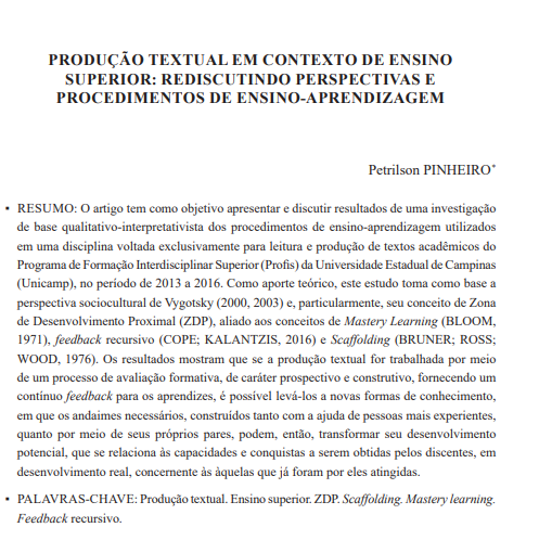 PRODUÇÃO TEXTUAL EM CONTEXTO DE ENSINO SUPERIOR: REDISCUTINDO PERSPECTIVAS E PROCEDIMENTOS DE ENSINO-APRENDIZAGEM