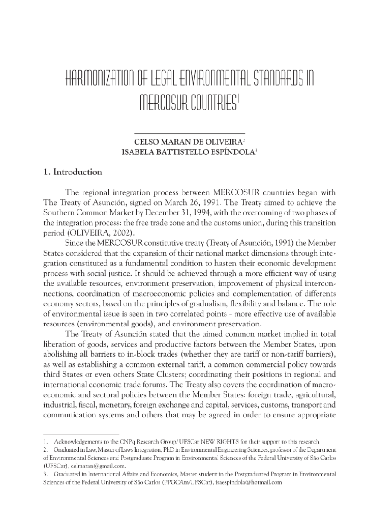 HARMONIZAÇÃO DAS NORMAS JURÍDICAS AMBIENTAIS NOS PAÍSES DO MERCOSUL