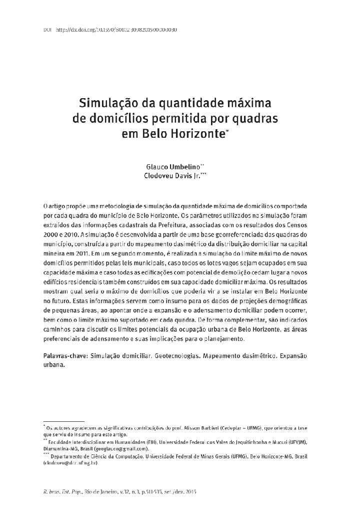 Simulação da quantidade máxima de domicílios permitida por quadras em Belo Horizonte