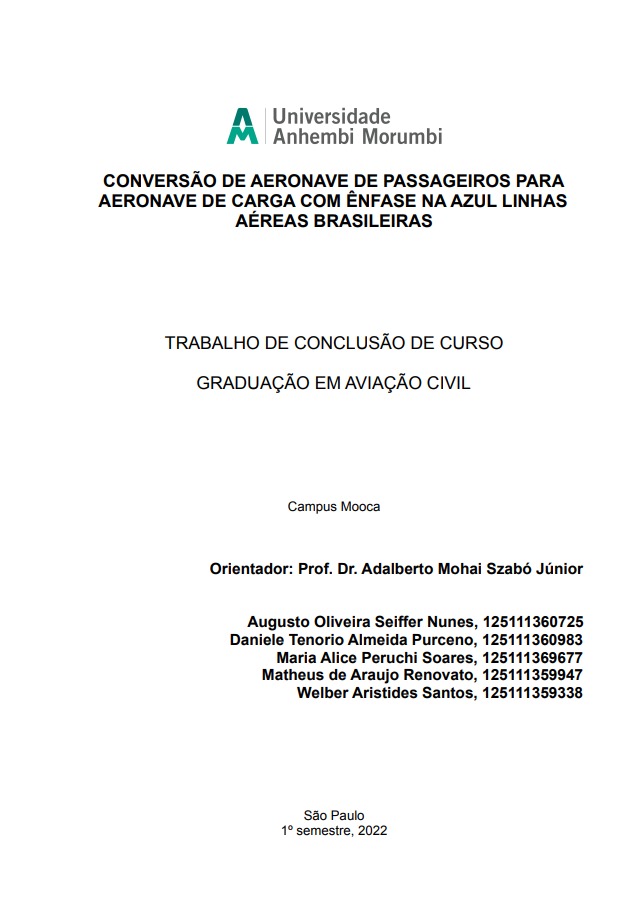 Conversão de aeronave de passageiro para aeronave de carga com ênfase na Azul Linhas Aéreas Brasileiras