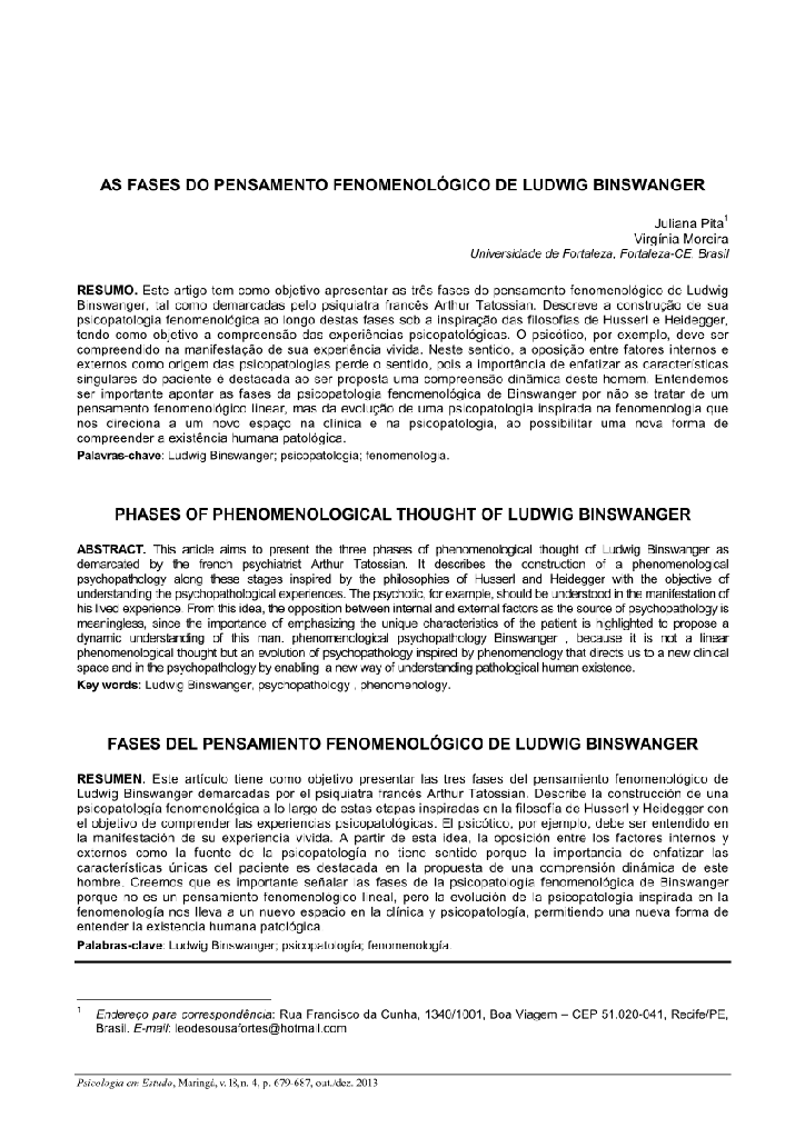 As fases do pensamento fenomenológico de Ludwig Binswanger