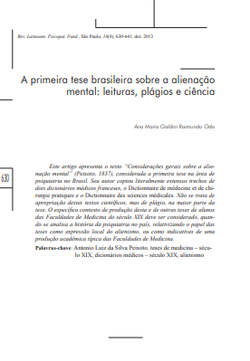 A primeira tese brasileira sobre a alienação mental: leituras, plágios e ciência