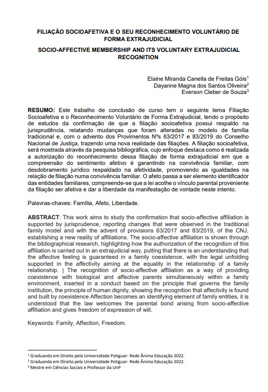 Filiação Socioafetiva e o seu Reconhecimento Voluntario de Forma Extrajudicial