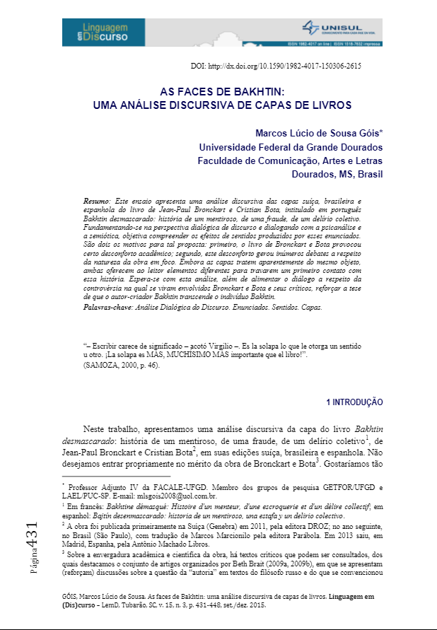 AS FACES DE BAKHTIN: UMA ANÁLISE DISCURSIVA DE CAPAS DE LIVROS