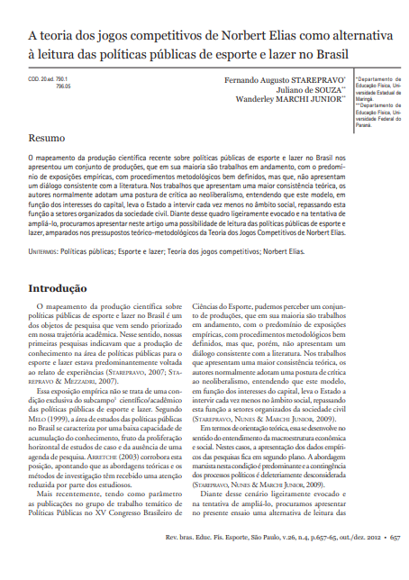 A teoria dos jogos competitivos de Norbert Elias como alternativa à leitura das políticas públicas de esporte e lazer no Brasil