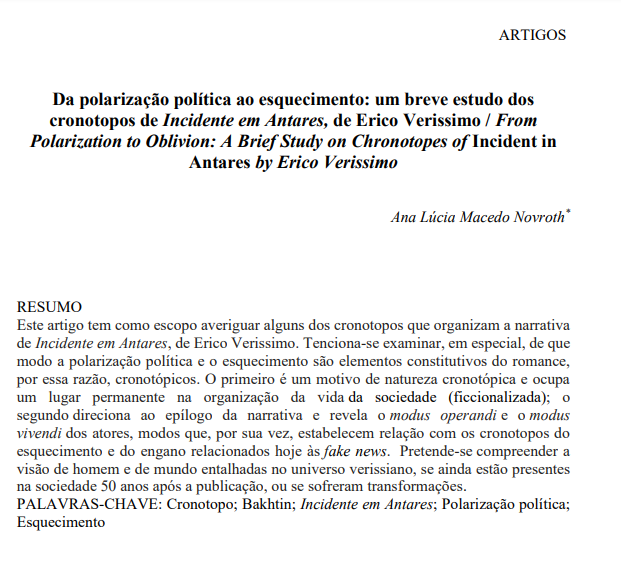 Da polarização política ao esquecimento: um breve estudo dos cronotopos de Incidente em Antares, de Erico Verissimo / From Polarization to Oblivion: A Brief Study on Chronotopes of Incident in Antares by Erico Verissimo