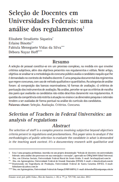 Seleção de Docentes em Universidades Federais: uma análise dos regulamentos
