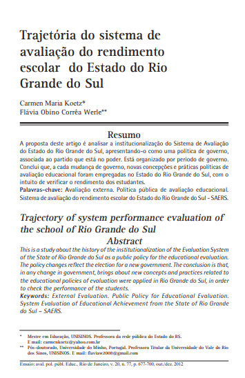 Trajetória do sistema de avaliação do rendimento escolar do Estado do Rio Grande do Sul