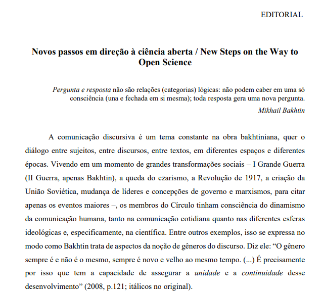 Novos passos em direção à ciência aberta / New Steps on the Way to Open Science