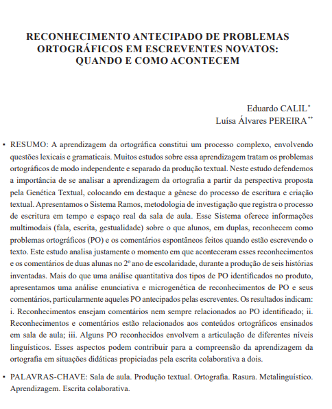 RECONHECIMENTO ANTECIPADO DE PROBLEMAS ORTOGRÁFICOS EM ESCREVENTES NOVATOS: QUANDO E COMO ACONTECEM