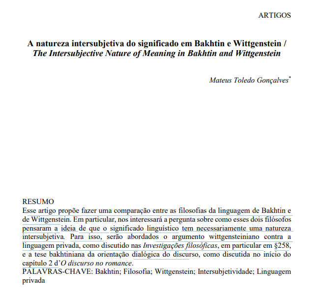 A natureza intersubjetiva do significado em Bakhtin e Wittgenstein / The Intersubjective Nature of Meaning in Bakhtin and Wittgenstein