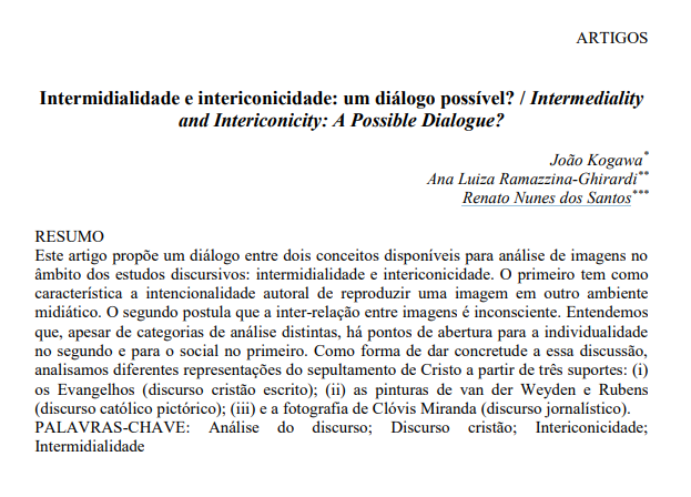 Intermidialidade e intericonicidade: um diálogo possível? / Intermediality and Intericonicity: A Possible Dialogue?