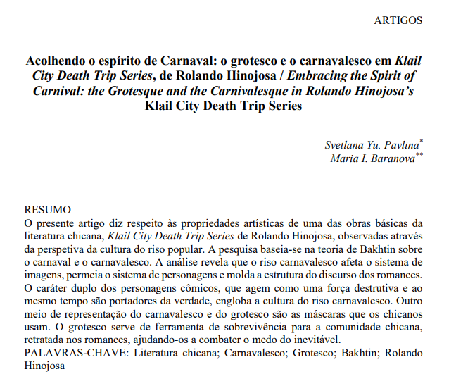 Acolhendo o espírito de Carnaval: o grotesco e o carnavalesco em Klail City Death Trip Series, de Rolando Hinojosa / Embracing the Spirit of Carnival: the Grotesque and the Carnivalesque in Rolando Hinojosa’s Klail City Death Trip Series