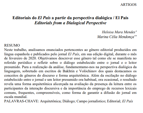 Editoriais do El País a partir da perspectiva dialógica / El País Editorials from a Dialogical Perspective
