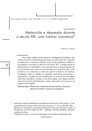 Melancolia e depressão durante o século XIX: uma história conceitual