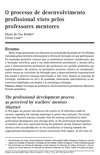 O processo de desenvolvimento profissional visto pelos professores mentores