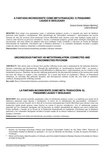 A fantasia inconsciente como metatradução: o psiquismo ligado e desligado