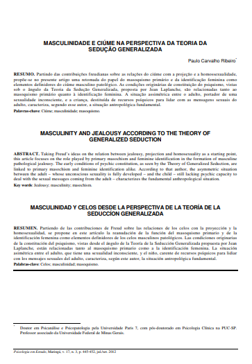 Masculinidade e ciúme na perspectiva da teoria da sedução generalizada