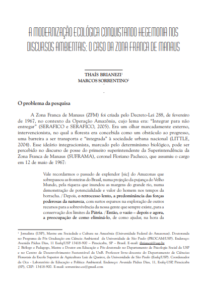 A modernização ecológica conquistando hegemonia nos discursos ambientais: o caso da Zona Franca de Manaus