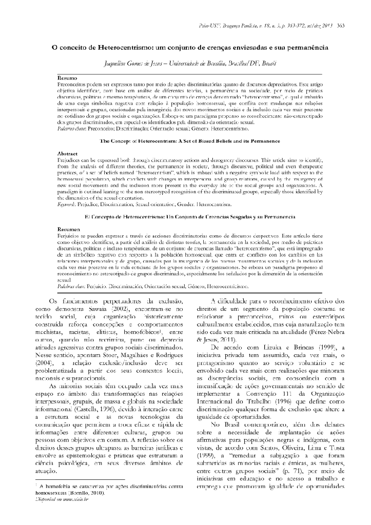 O conceito de heterocentrismo: um conjunto de crenças enviesadas e sua permanência