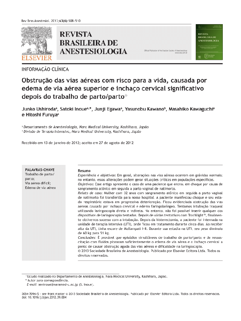 Obstrução das vias aéreas com risco para a vida, causada por edema de via aérea superior e inchaço cervical significativo depois do trabalho de parto/parto