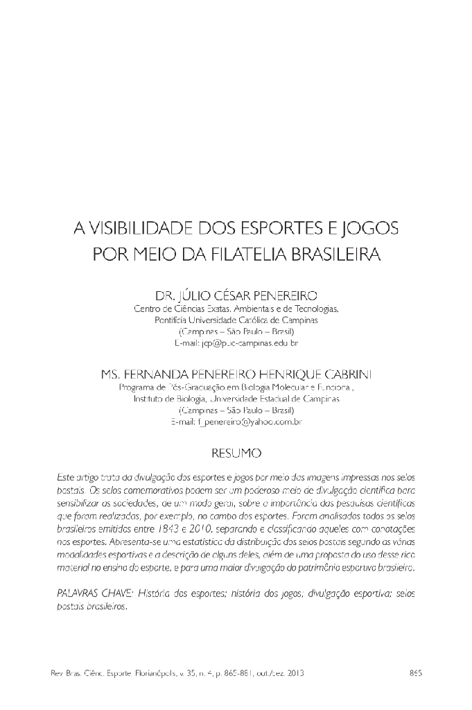 A visibilidade dos esportes e jogos por meio da filatelia brasileira
