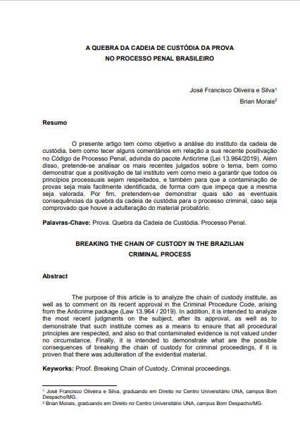 A quebra da cadeia de custódia da prova no processo penal brasileiro