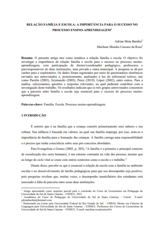 Relação família e escola: a importância para o sucesso no processo ensino-aprendizagem