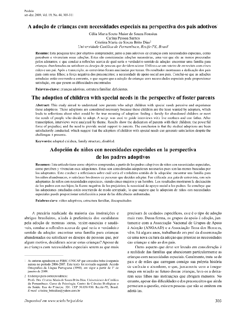 A adoção de crianças com necessidades especiais na perspectiva dos pais adotivos