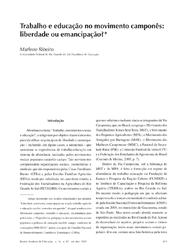 Trabalho e educação no movimento camponês: liberdade ou emancipação?