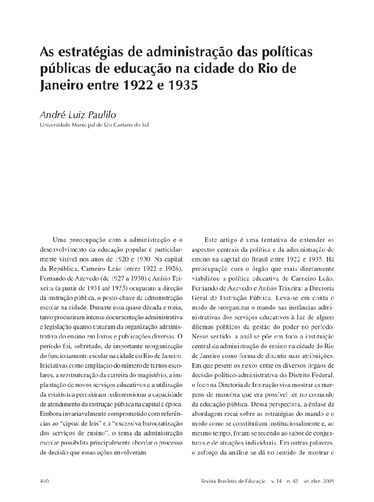 As estratégias de administração das políticas públicas de educação na cidade do Rio de Janeiro entre 1922 e 1935