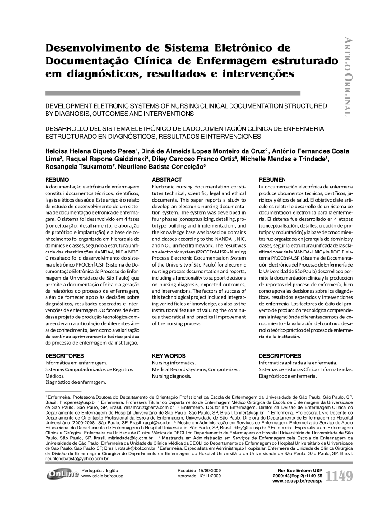 Desenvolvimento de Sistema Eletrônico de Documentação Clínica de Enfermagem estruturado em diagnósticos, resultados e intervenções