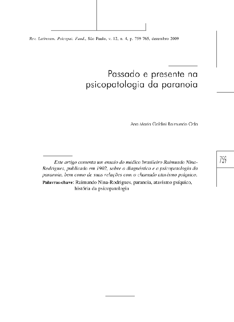 Passado e presente na psicopatologia da paranoia