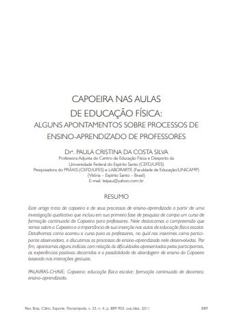 Capoeira nas aulas de educação física: alguns apontamentos sobre processos de ensino-aprendizado de professores