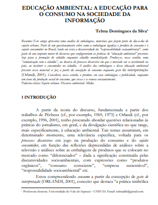 Educação ambiental: a educação para o consumo na sociedade da informação