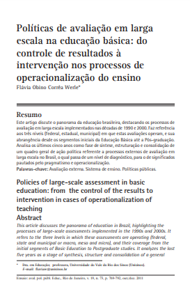 Políticas de avaliação em larga escala na educação básica: do controle de resultados à intervenção nos processos de operacionalização do ensino