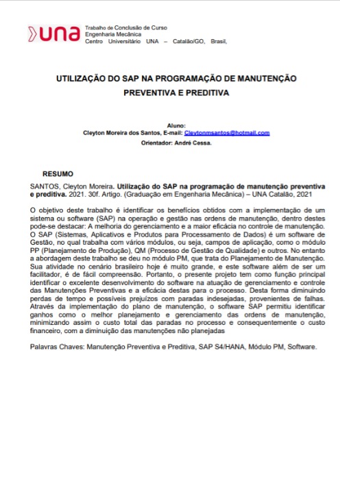 Utilização do SAP na programação de manutenção preventiva e preditiva: entrega final