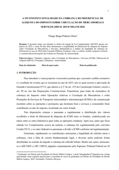 Circulação de Mercadorias e Serviços (DIFAL do ICMS) em 2022