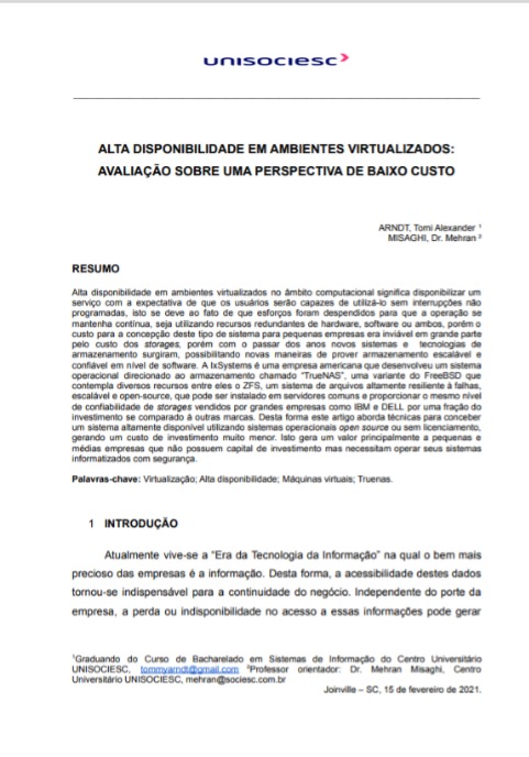 Alta disponibilidade em ambientes virtualizados: avaliação sobre uma perspectiva de baixo custo