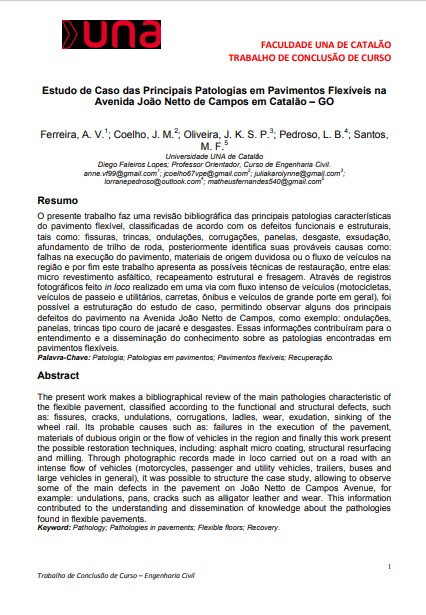 Estudo de caso das principais patologias em pavimentos flexíveis na Avenida João Netto de Campos em Catalão – GO