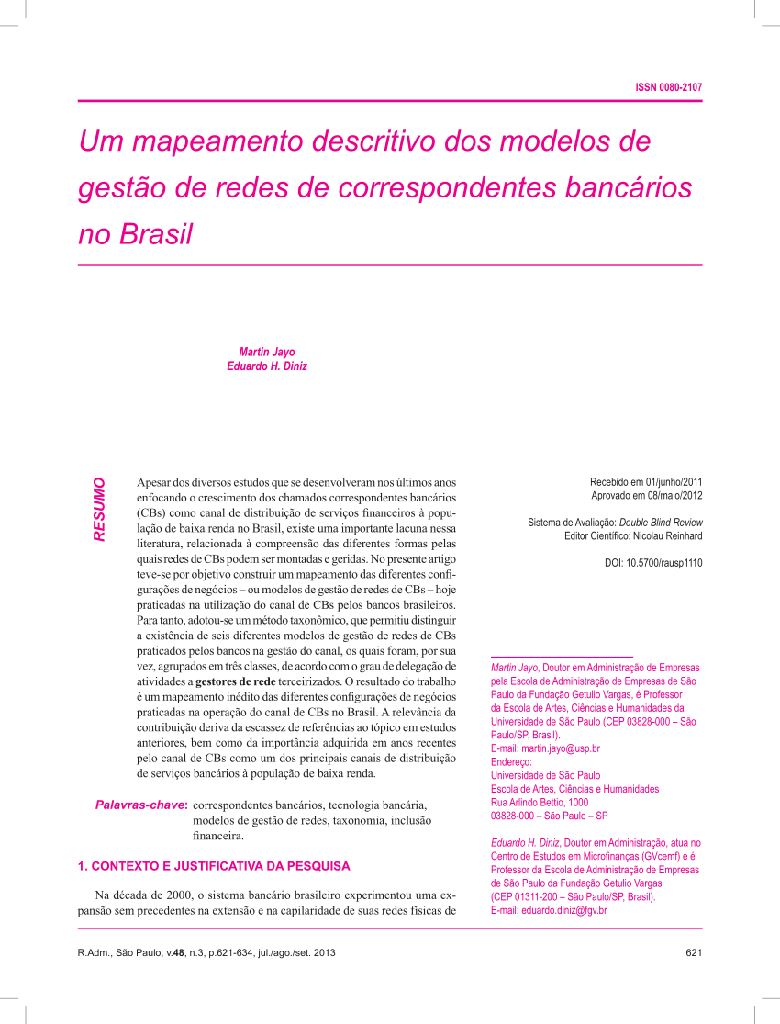 Um mapeamento descritivo dos modelos de gestão de redes de correspondentes bancários no Brasil