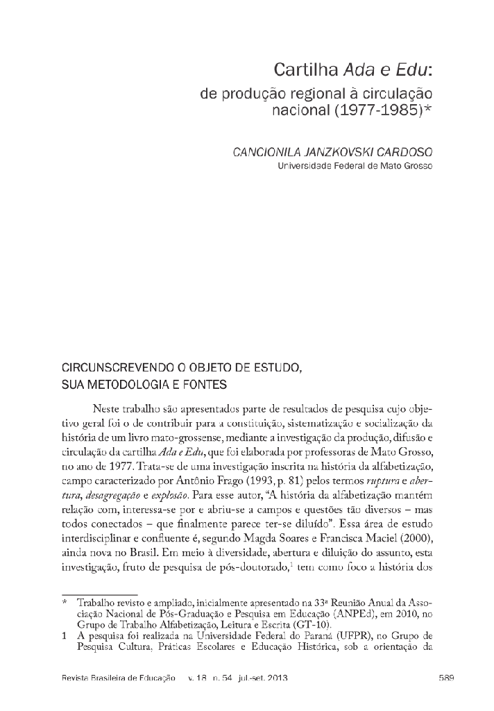 Cartilha Ada e Edu: de produção regional à circulação nacional (1977-1985)