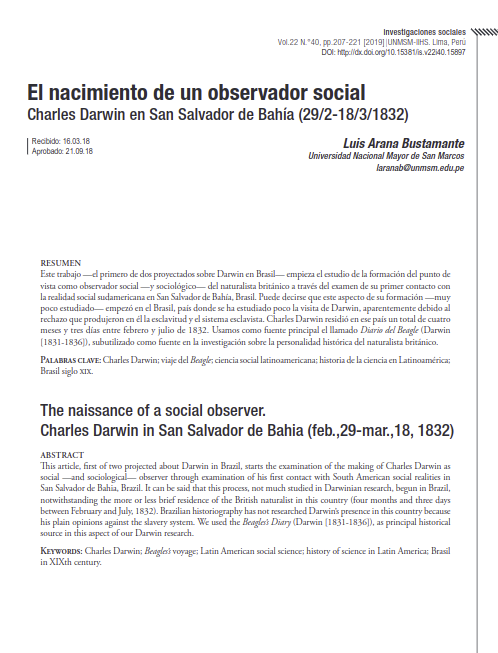 El nacimiento de un observador social Charles Darwin en San Salvador de Bahía(29/2-18/3/1832)