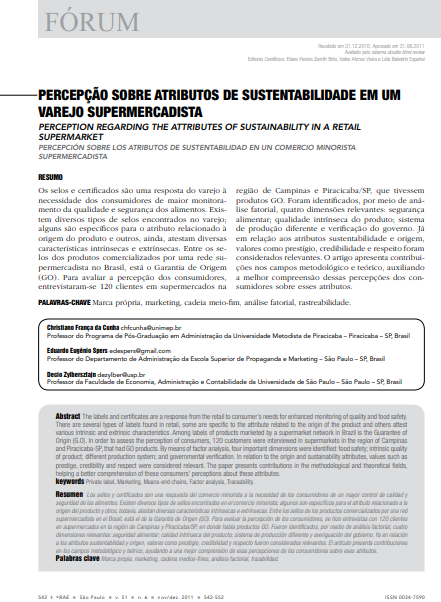 Percepção sobre atributos de sustentabilidade em um varejo supermercadista